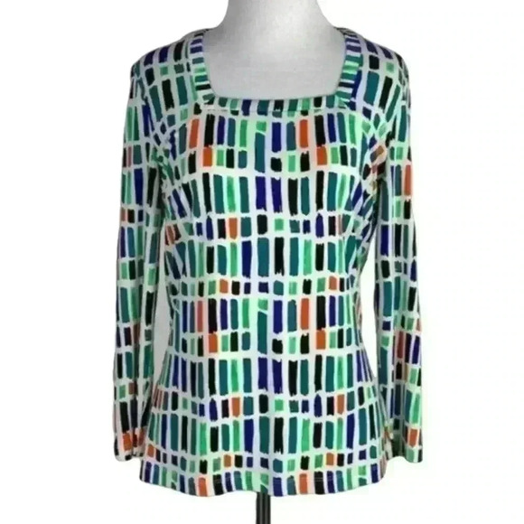 Carlisle top sz S multicolored blocks square neck - Picture 1 of 10